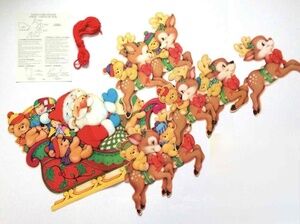 NIB Vintage 70s Wall Santa & Sleigh Christmas‎ Card Holder Kitsch Cardboard